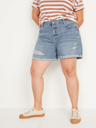 High-Waisted Slouchy Straight Distressed Non-Stretch Jean Shorts -- 5-inch inseam