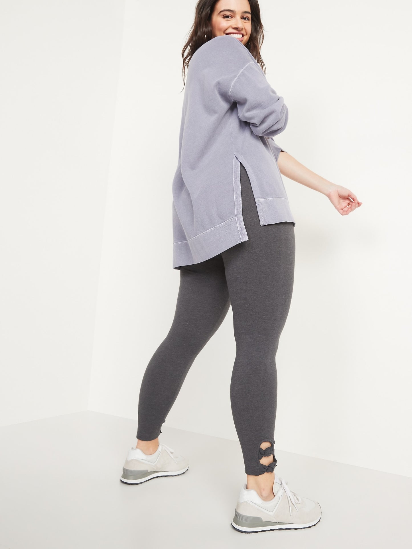 ON High-Waisted Double-Knot Ankle Leggings For Women - Heather Grey