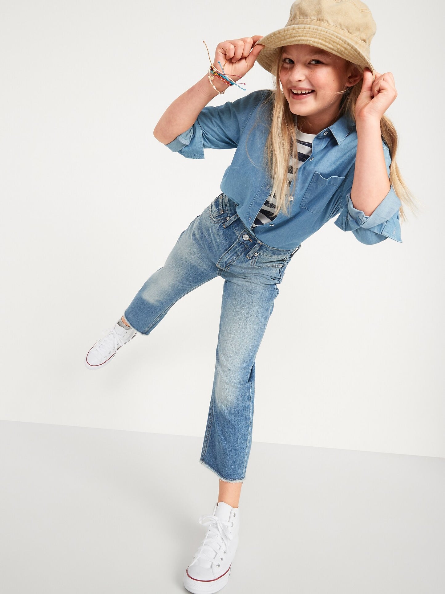 High-Waisted Slouchy Straight Built-In Tough Jeans for Girls