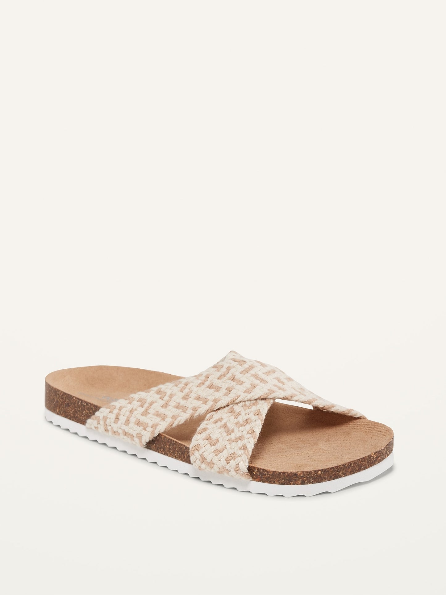 Woven-Textured Criss-Cross Slide Sandals for Girls (Partially Plant-Based) U Crafted Linen Slide Sandal Taupe/Creme