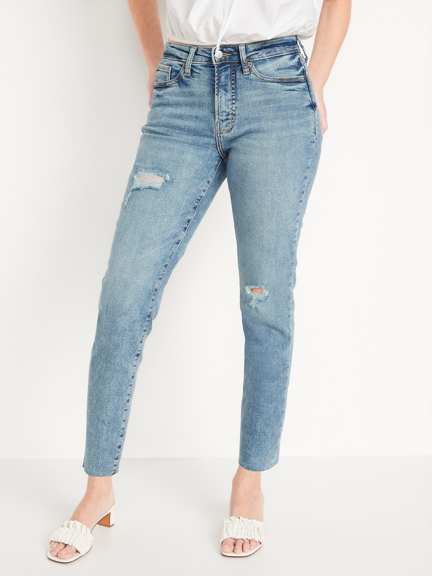 High-Waisted O.G. Straight Ripped Cut-Off Ankle Jeans for Women Og Straight Stretch Medium Destroy Cora