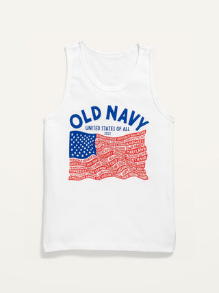 Matching 2022 "United States of All" Flag Graphic Tank Top for Boys Olx Flag Tank Bright White