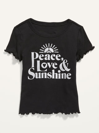 Short-Sleeve Rib-Knit Lettuce-Edge Graphic T-Shirt for Girls