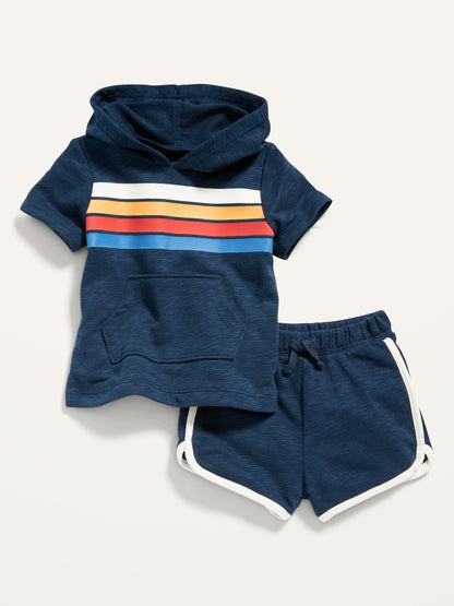 Unisex Short-Sleeve Hoodie & French Terry Shorts Set for Baby