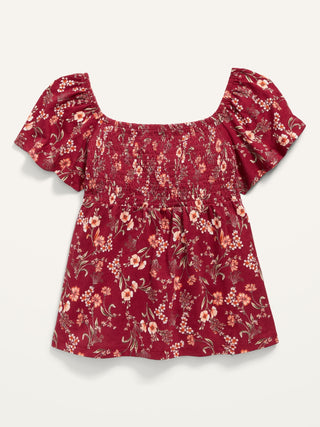 Printed Flutter-Sleeve Smocked Swing Top for Girls G Ss Crafted Top - Prints Have A Heart