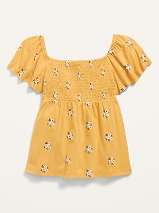 Printed Flutter-Sleeve Smocked Swing Top for Girls G Ss Crafted Top - Prints Sweet Pollen