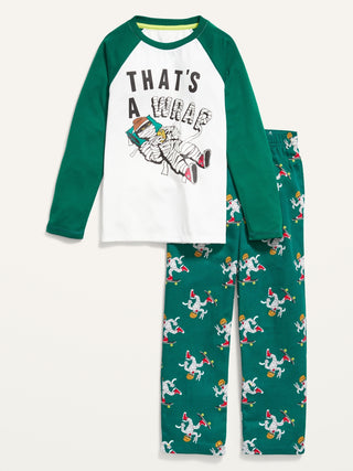 Raglan Graphic Pajama T-Shirt & Straight Pajama Pants Set for Boys