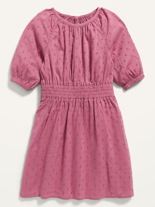 Cinched-Waist Cutout-Back Clip-Dot Dress for Toddler Girls