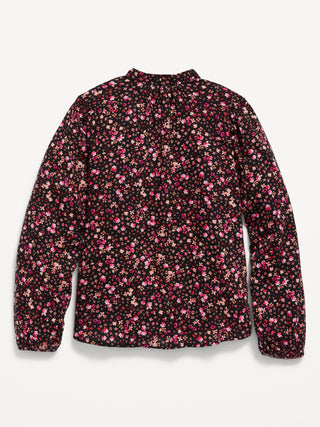 Long-Sleeve Button-Front Printed Top for Girls