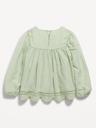 Long-Sleeve Scallop-Trim Top for Toddler Girls