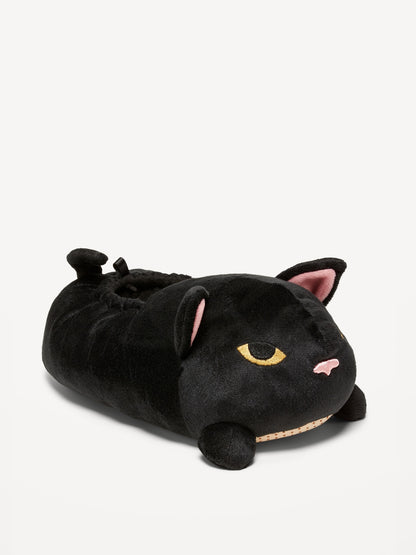 Plush Black Cat Gender-Neutral Slippers for Kids