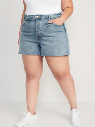 Higher High-Waisted Button-Fly Sky-Hi A-Line Cut-Off Jean Shorts for Women -- 3-inch inseam