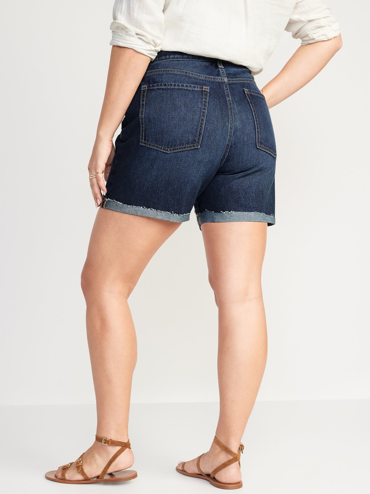 High-Waisted Slouchy Straight Non-Stretch Cut-Off Jean Shorts for Women -- 5-inch inseam