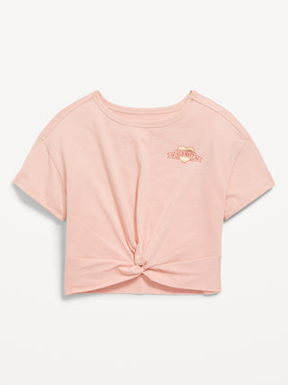 Camiseta Anudada con Logo Rosa